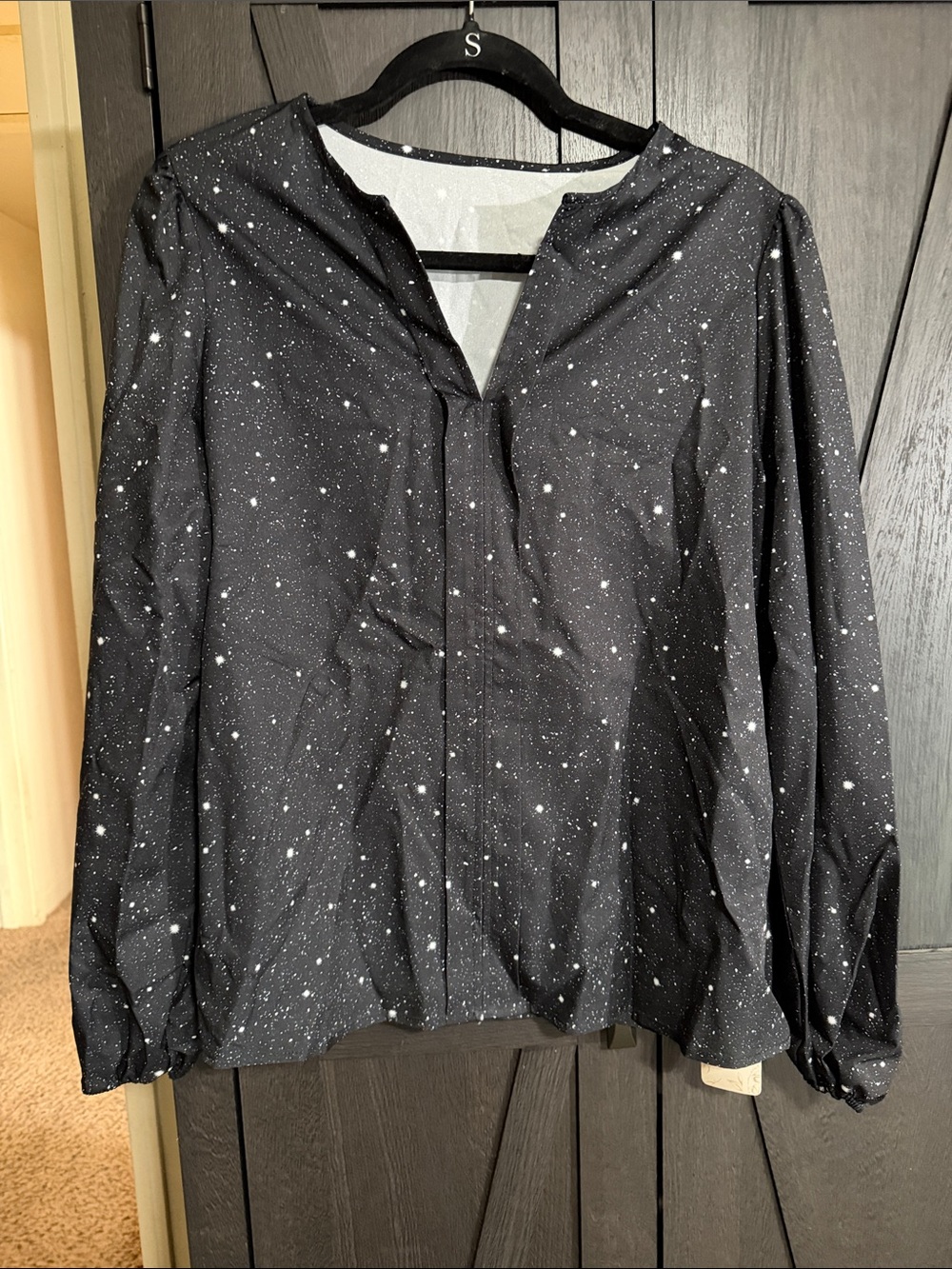 Black Speckled Button-Front Blouse